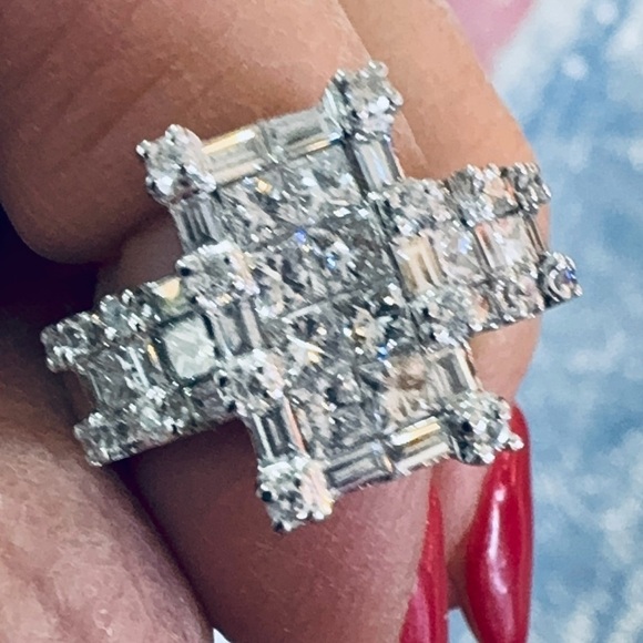 VINTAGE 18K WHITE GOLD 3 CT NATURAL DIAMOND RING! - Picture 3 of 13